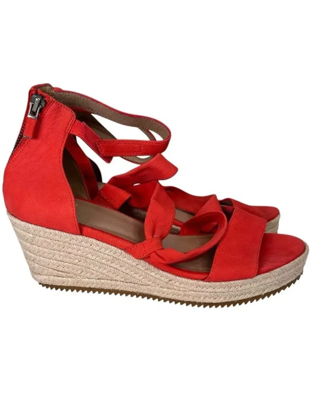 Eileen Fisher Wisp Red Nubuck Espadrille Wedge Sandals Ankle Zip Women 9